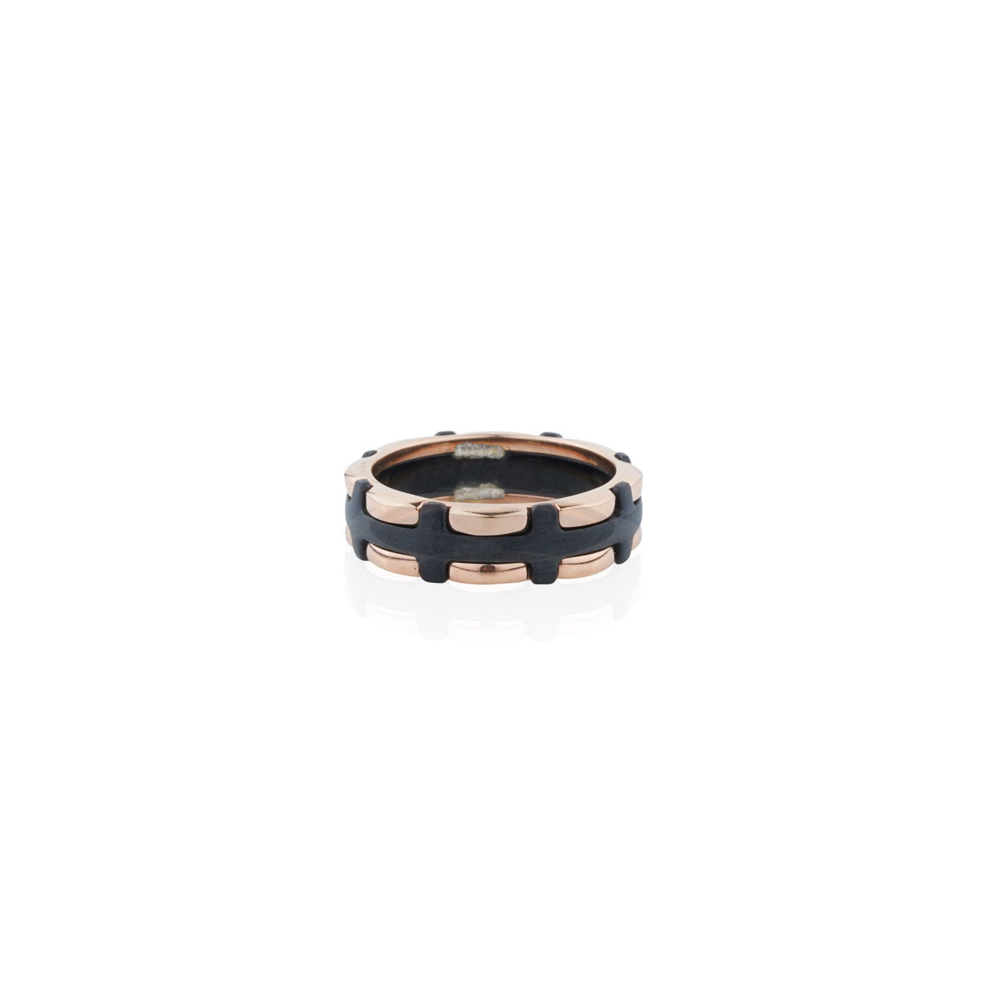 Siora Window Grid Contrast Band Ring | 925 Sterling Silver Black & Rose Gold