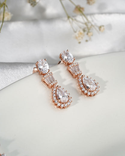 Siora Bridal Statement CZ Necklace | 925 Sterling Silver Rose Gold