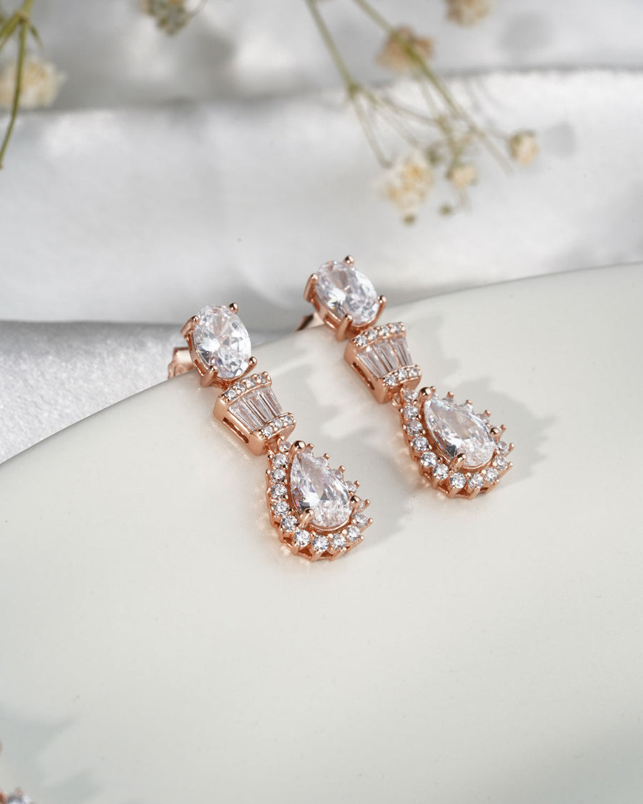 Siora Bridal Statement CZ Necklace | 925 Sterling Silver Rose Gold