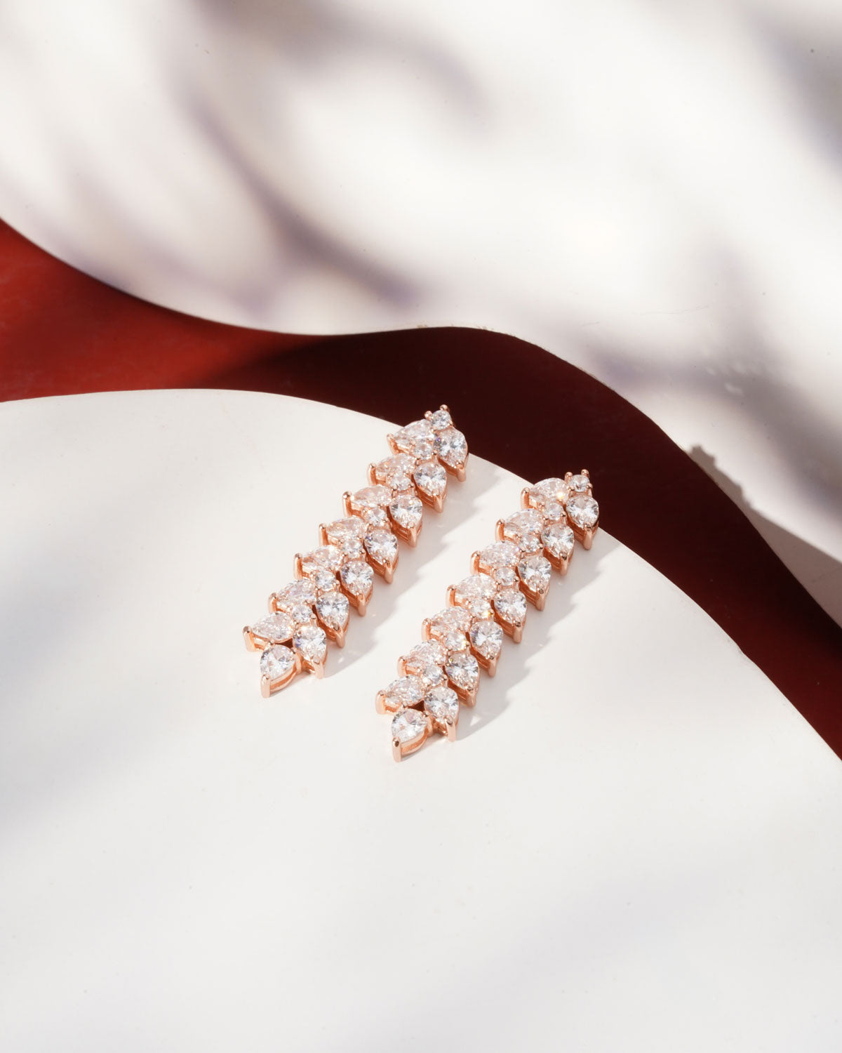 Siora Leaf Spine CZ Drop Earrings | 925 Sterling Silver Rose Gold