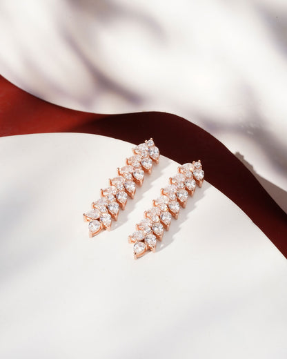 Siora Leaf Spine CZ Drop Earrings | 925 Sterling Silver Rose Gold