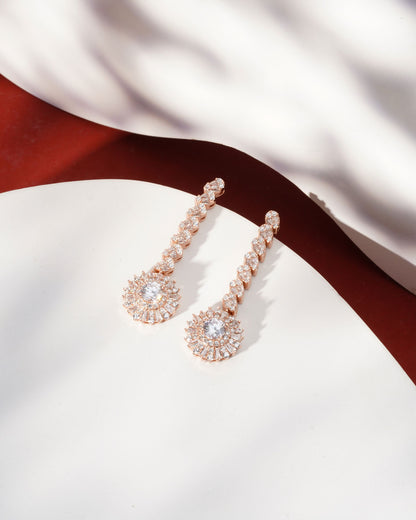Siora Starburst Bridal Drop Earrings | 925 Sterling Silver Rose Gold