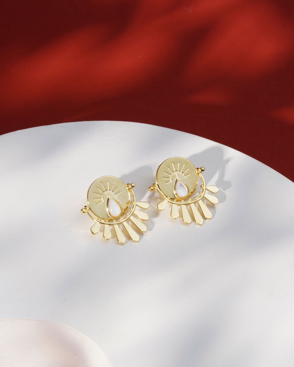 Siora Gold Sun Disc Fan Drop Earrings | 925 Sterling Silver 18K Gold Plated