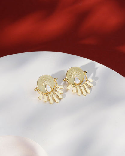 Siora Gold Sun Disc Fan Drop Earrings | 925 Sterling Silver 18K Gold Plated