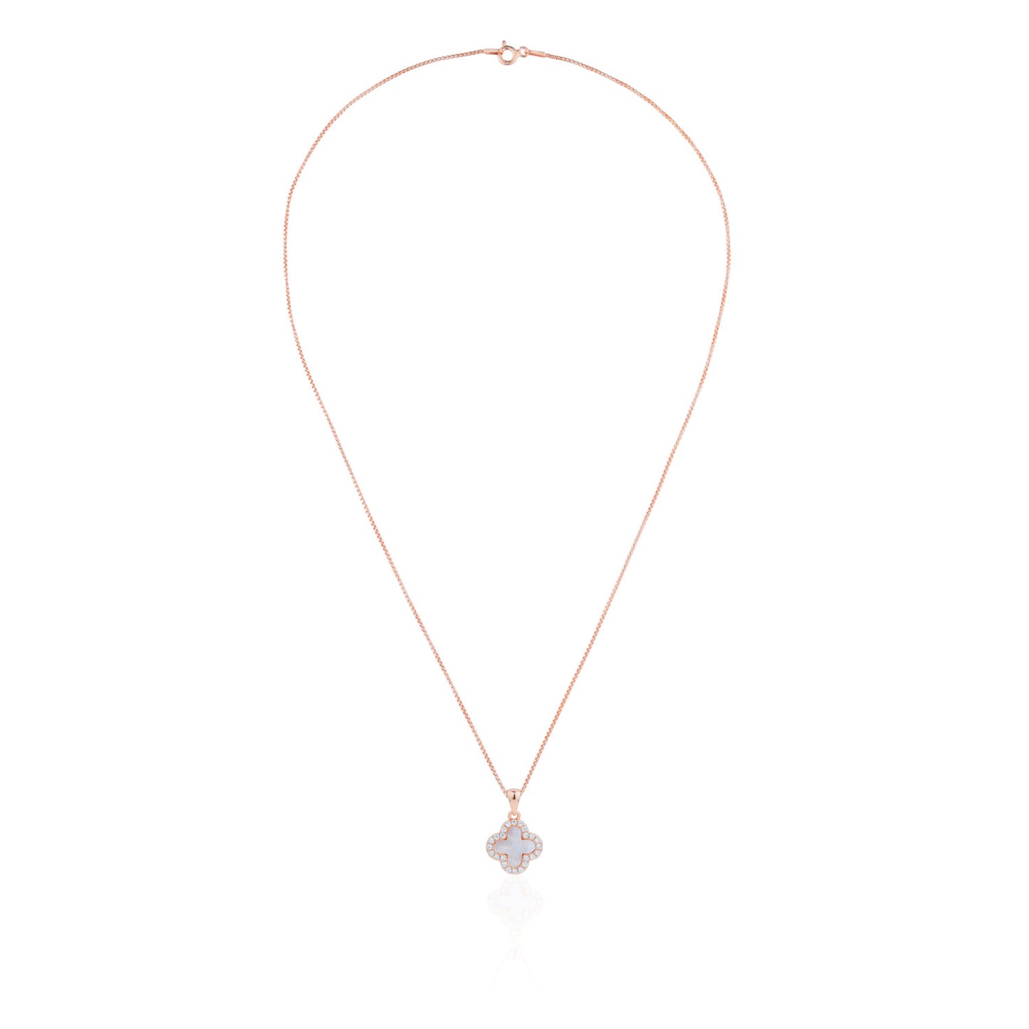Siora MOP Clover Bloom Jewellery Set | 925 Sterling Silver Rose Gold | Necklace + Earrings