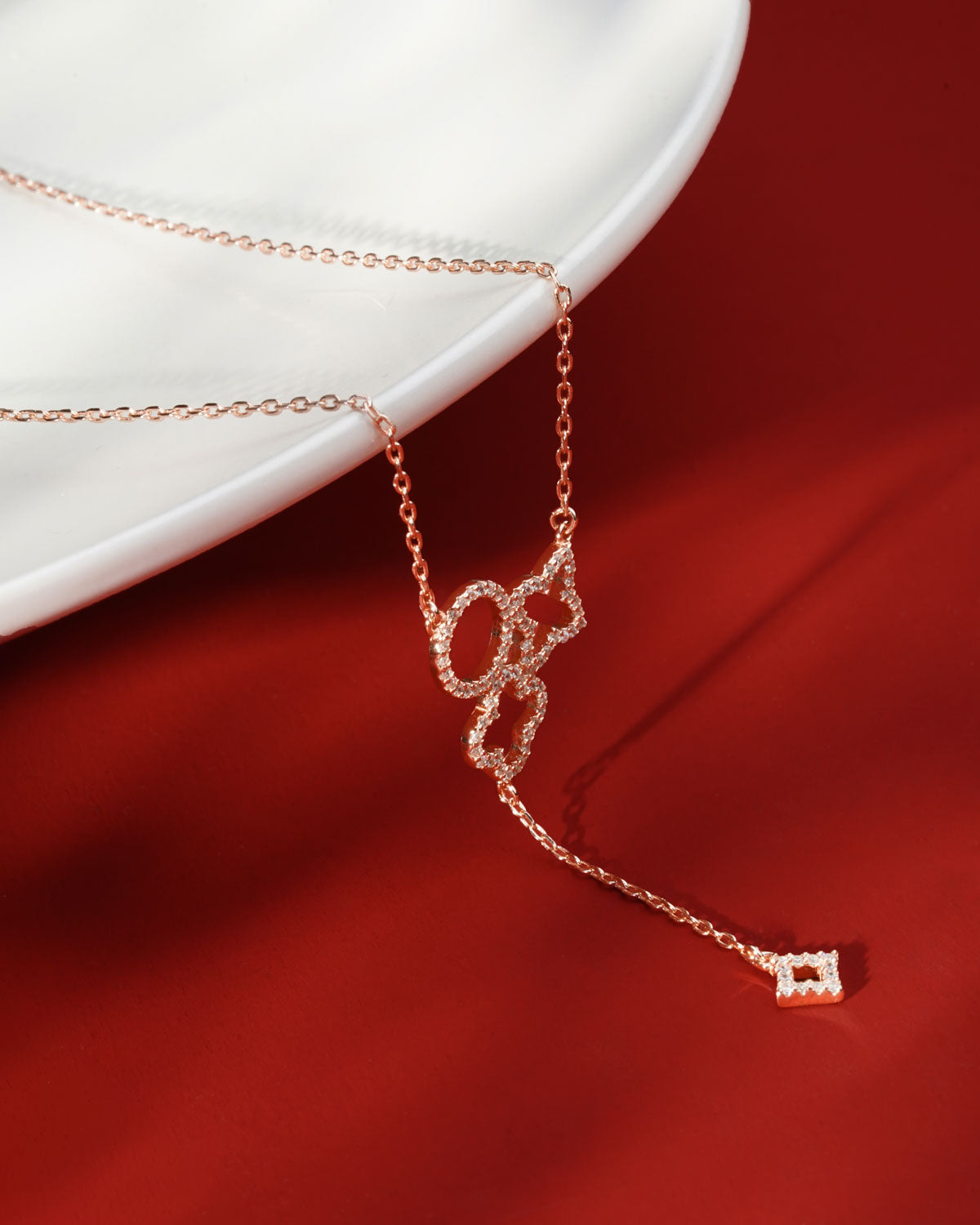 Siora Butterfly Key Lariat Necklace | 925 Sterling Silver Rose Gold