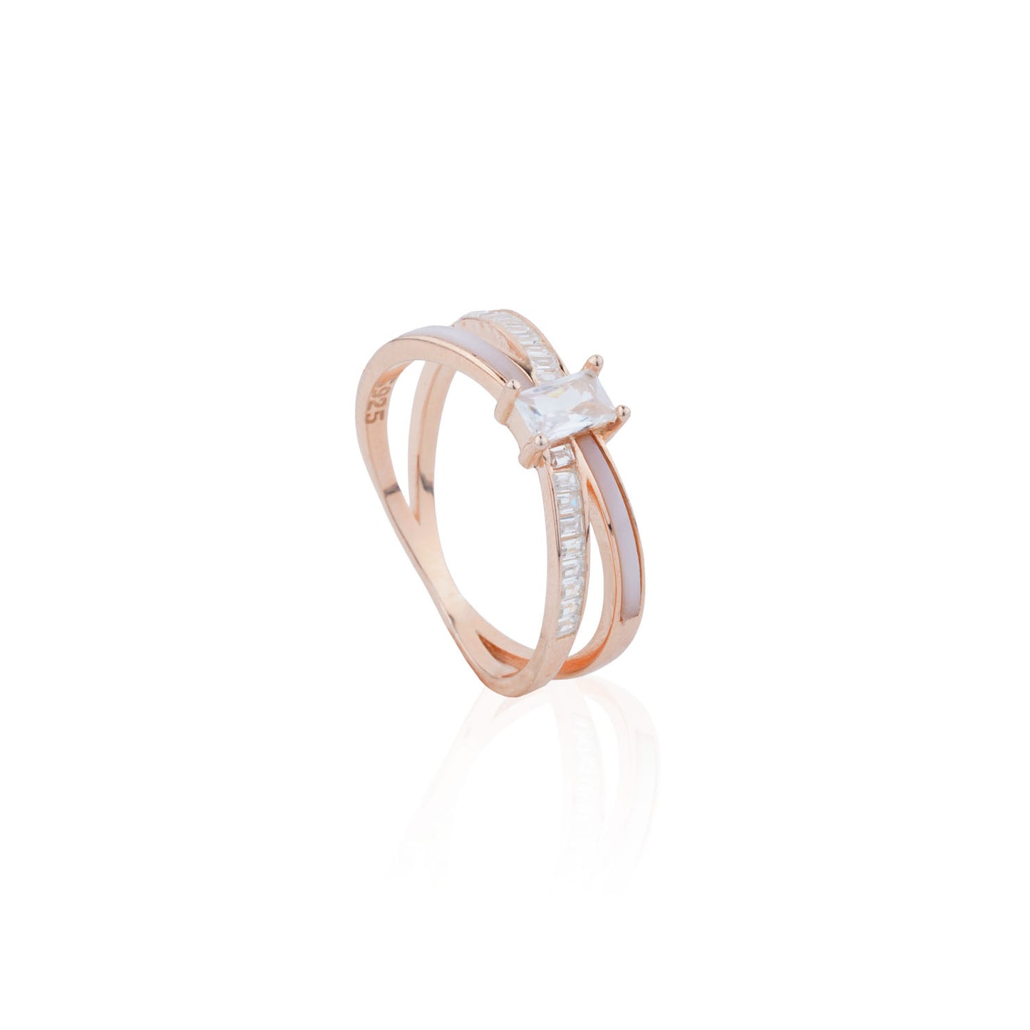 Siora Triple Band Emerald CZ Ring | 925 Sterling Silver Rose Gold
