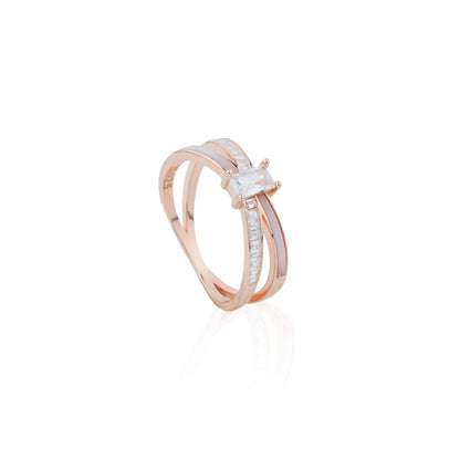 Siora Triple Band Emerald CZ Ring | 925 Sterling Silver Rose Gold
