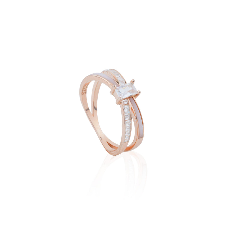 Siora Triple Band Emerald CZ Ring | 925 Sterling Silver Rose Gold