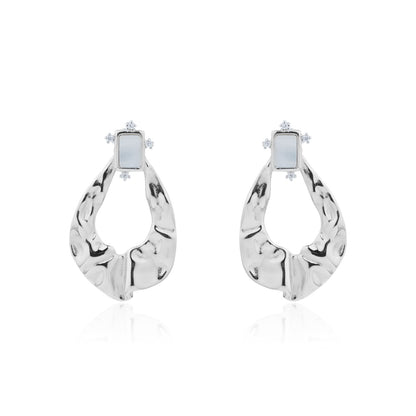 Siora Silver Hammered Teardrop Drop Earrings | 925 Sterling Silver Rhodium Plated