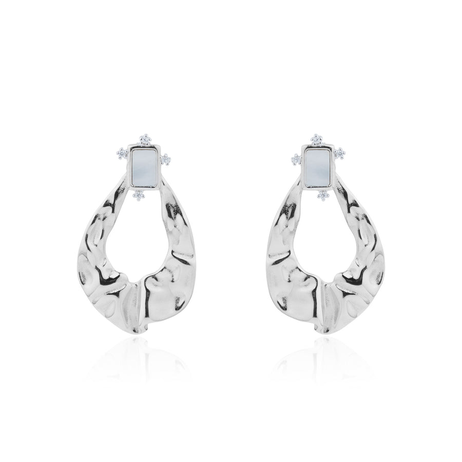 Siora Silver Hammered Teardrop Drop Earrings | 925 Sterling Silver Rhodium Plated