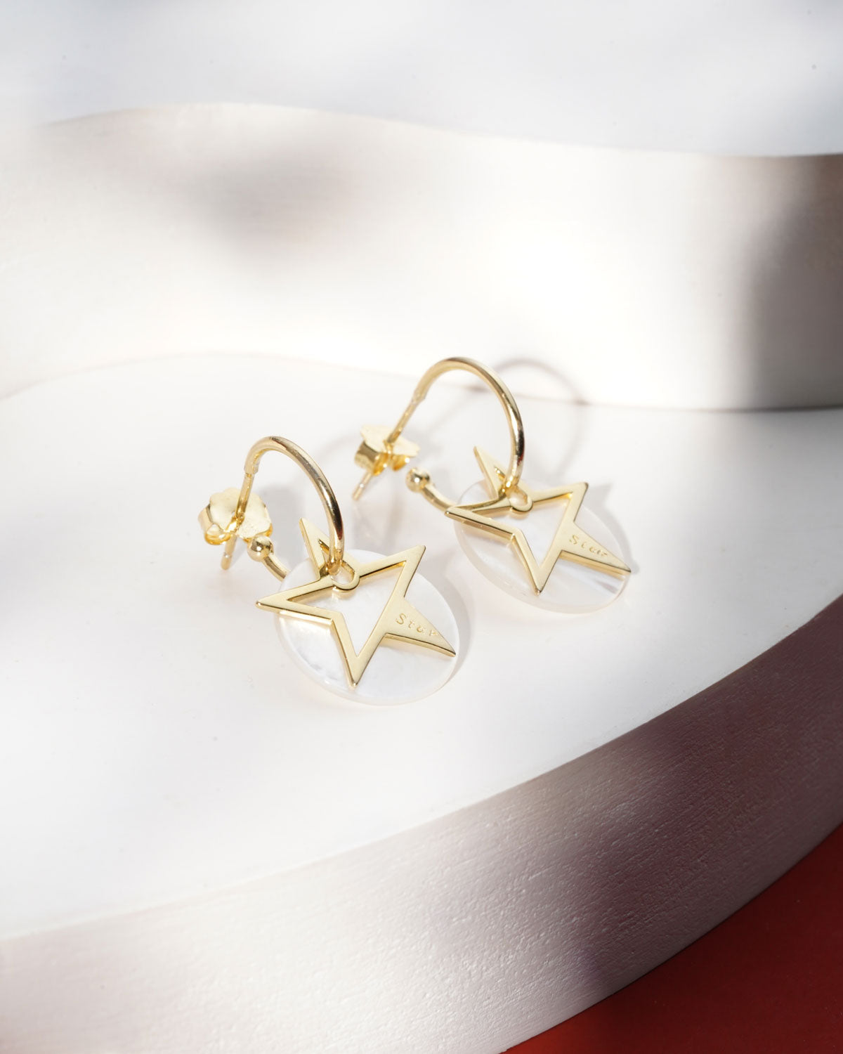 Siora Gold Star & Pearl Hook Earrings | 925 Sterling Silver 18K Gold Plated