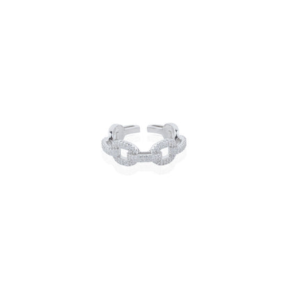 Siora Silver Fully Pave Cuban Link Band Ring | 925 Sterling Silver Rhodium Plated