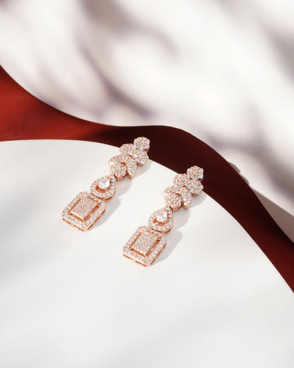 Siora Luxe CZ Bridal Drop Earrings | 925 Sterling Silver Rose Gold