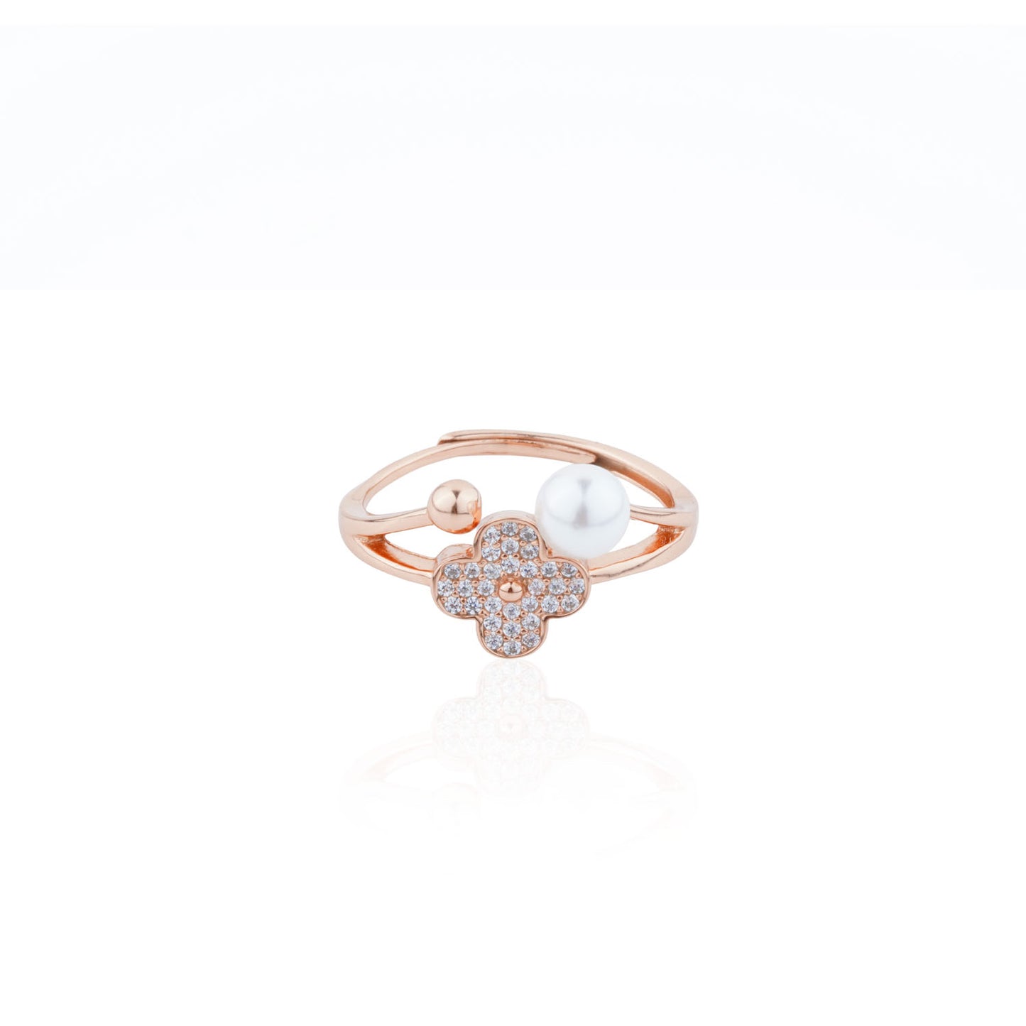 Siora Clover & Pearl Toi et Moi Ring | 925 Sterling Silver Rose Gold