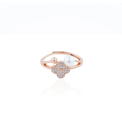 Siora Clover & Pearl Toi et Moi Ring | 925 Sterling Silver Rose Gold