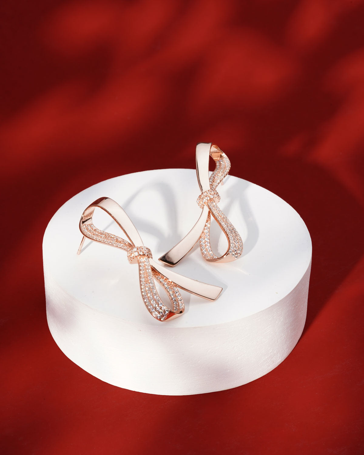 Siora Statement Bow Drop Earrings | 925 Sterling Silver Rose Gold