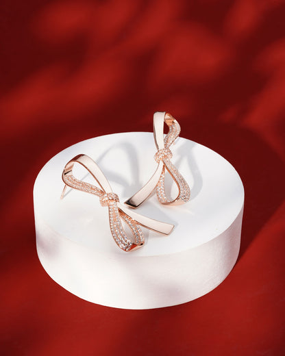 Siora Statement Bow Drop Earrings | 925 Sterling Silver Rose Gold