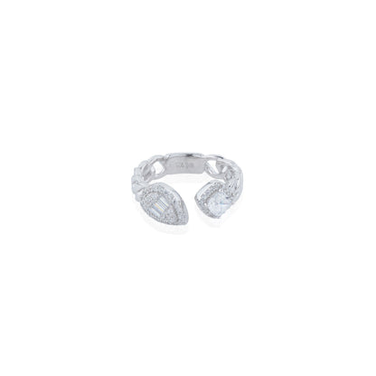 Siora Silver Dual Stone Cuban Link Bypass Ring | 925 Sterling Silver Rhodium Plated