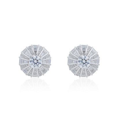 Siora Silver Starburst Pinwheel CZ Stud Earrings | 925 Sterling Silver Rhodium Plated