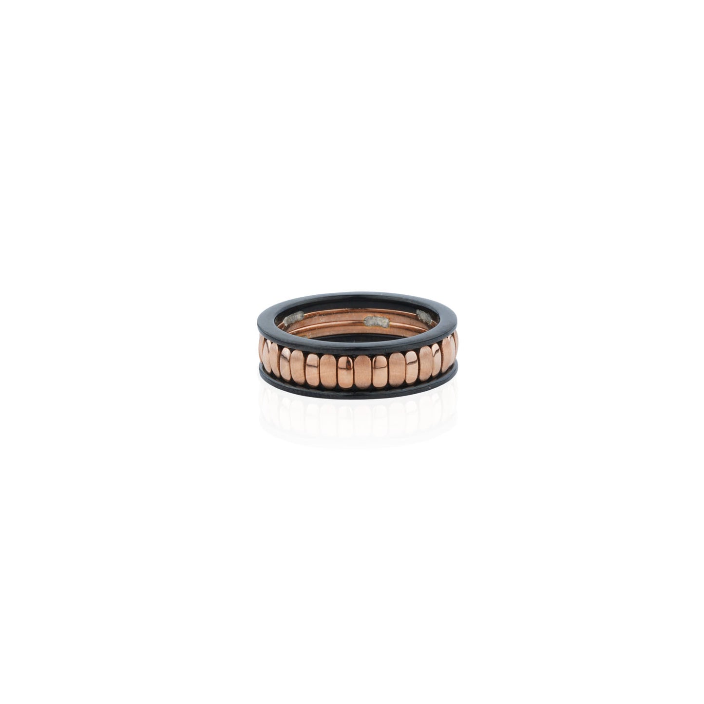 Siora Gold Tile Contrast Band Ring | 925 Sterling Silver Black & Rose Gold
