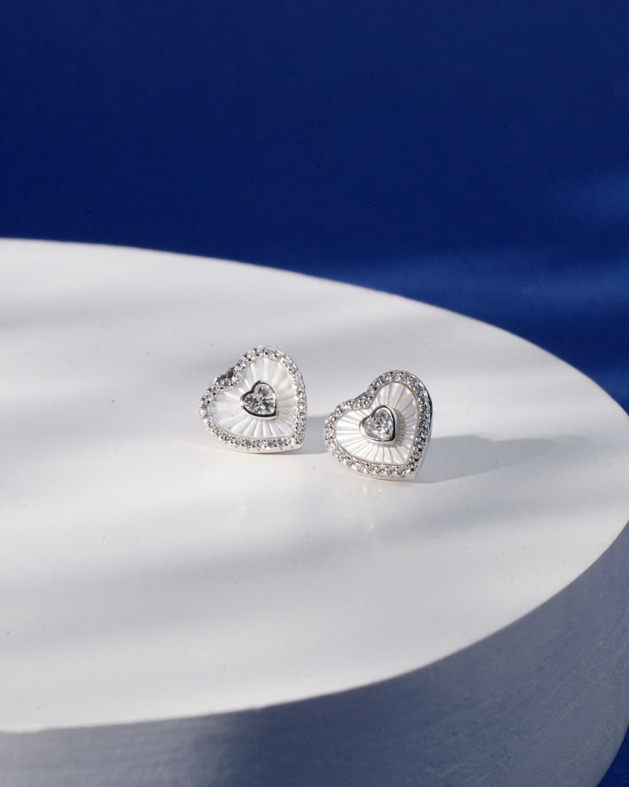 Siora Silver Nested Heart Jewellery Set | 925 Sterling Silver Rhodium Plated | Necklace + Earrings