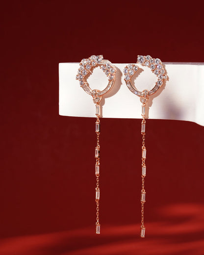 Siora Floral Chain Threader Drop Earrings | 925 Sterling Silver Rose Gold