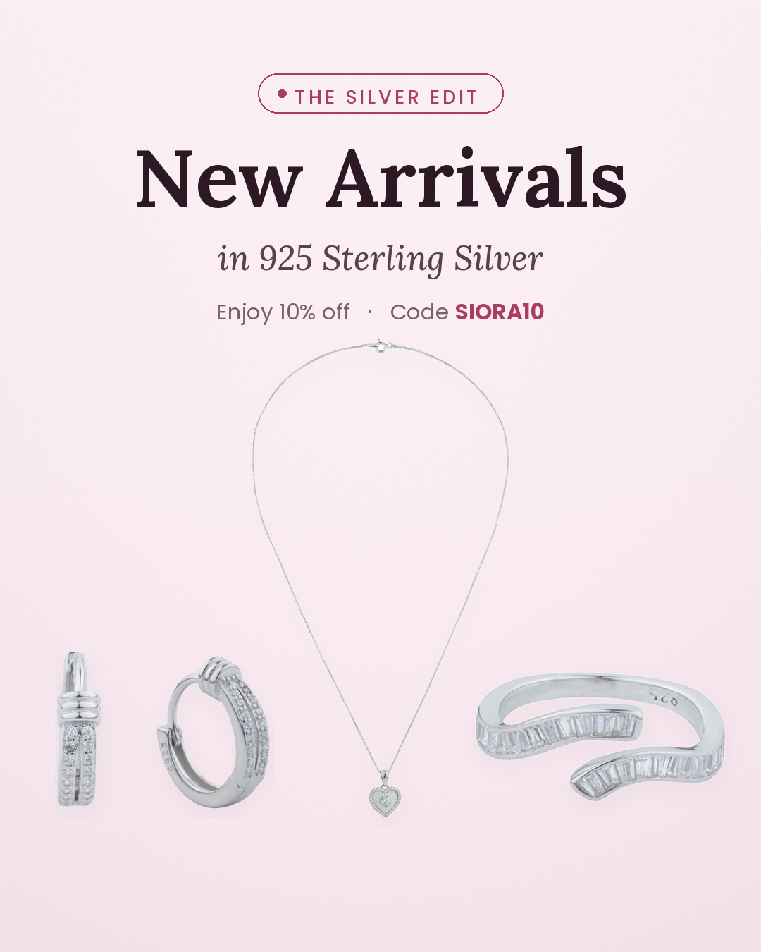 Siora Baguette Heart Jewellery Set | 925 Sterling Silver Rose Gold | Necklace + Earrings