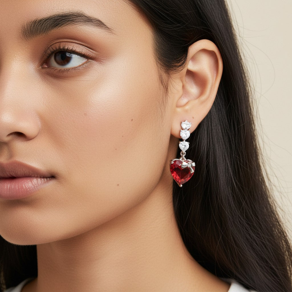 Red Heart CZ Earrings