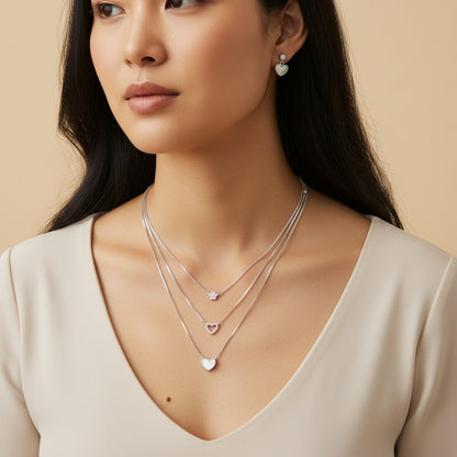 White Heart Pendant Set