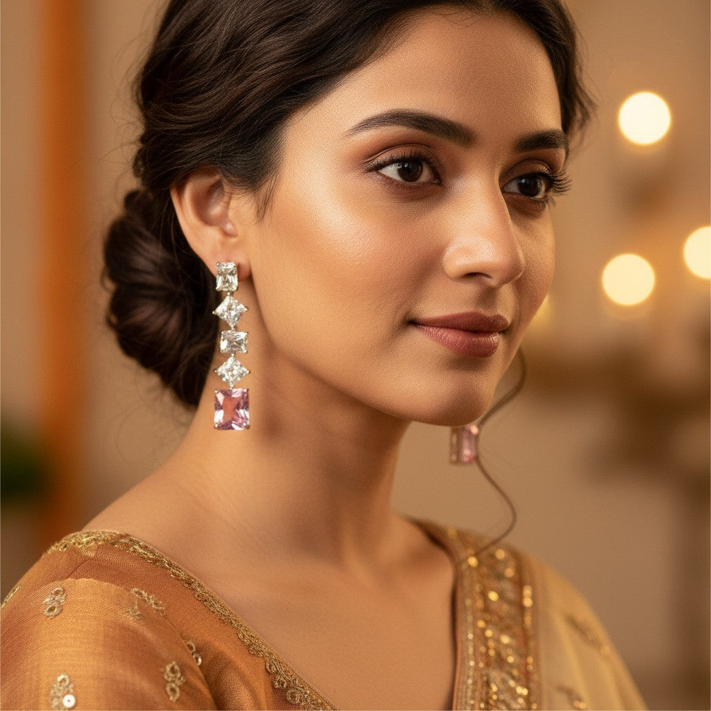 Pink CZ Drop Earrings