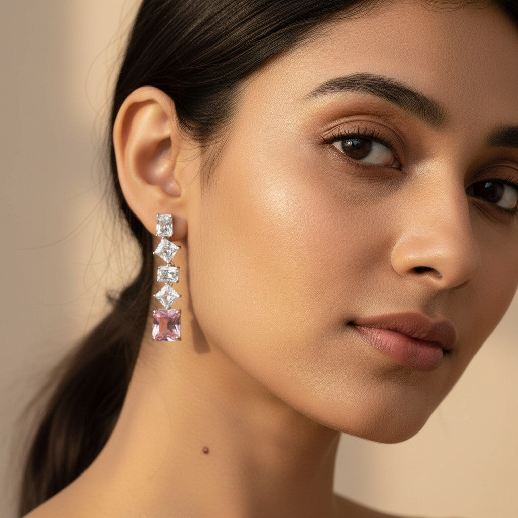 Pink CZ Drop Earrings