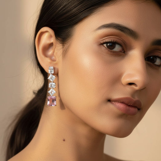 Pink CZ Drop Earrings